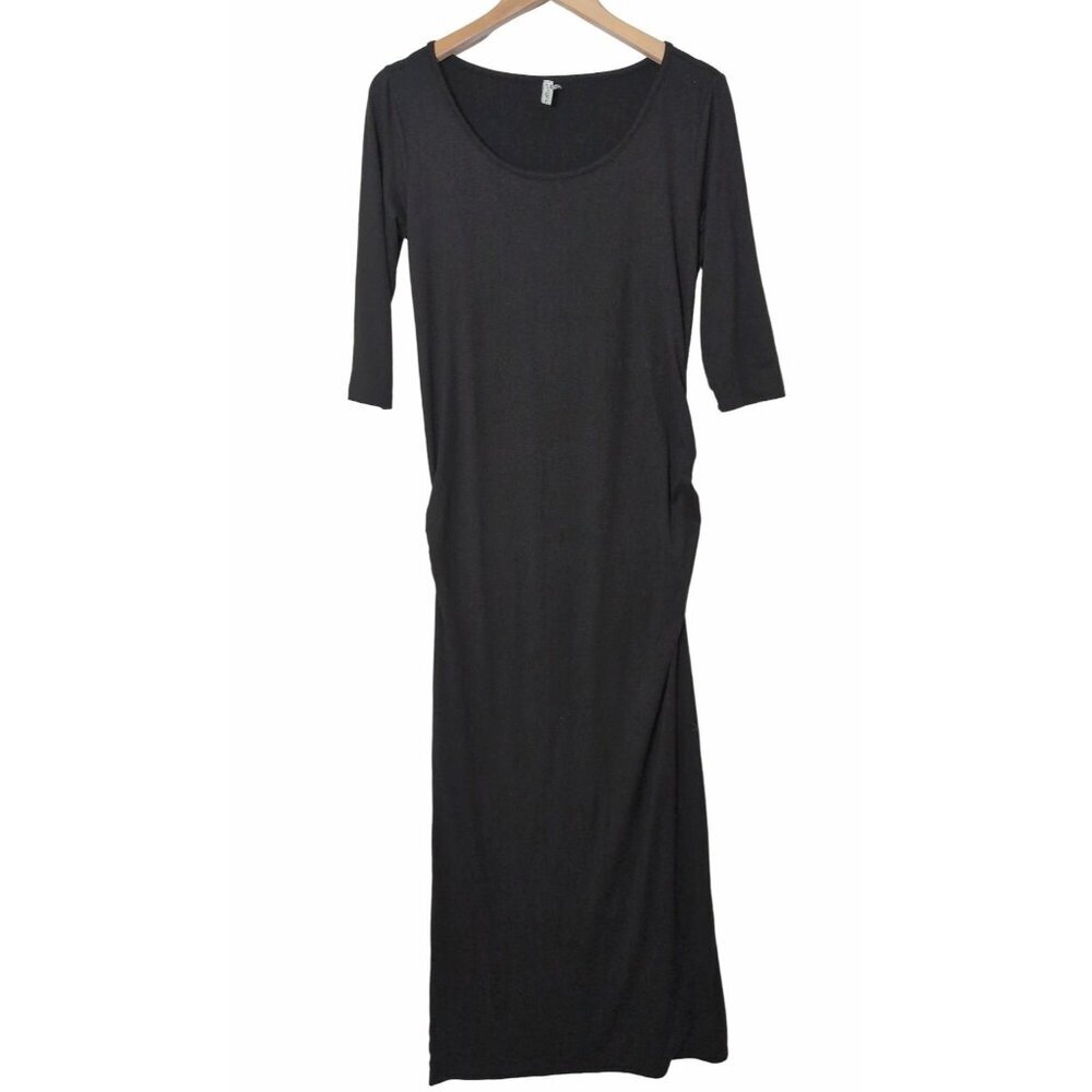 Mother Bee Maternity Maxi Dress Womens S Black Ruched Bodycon Pullover Stretch